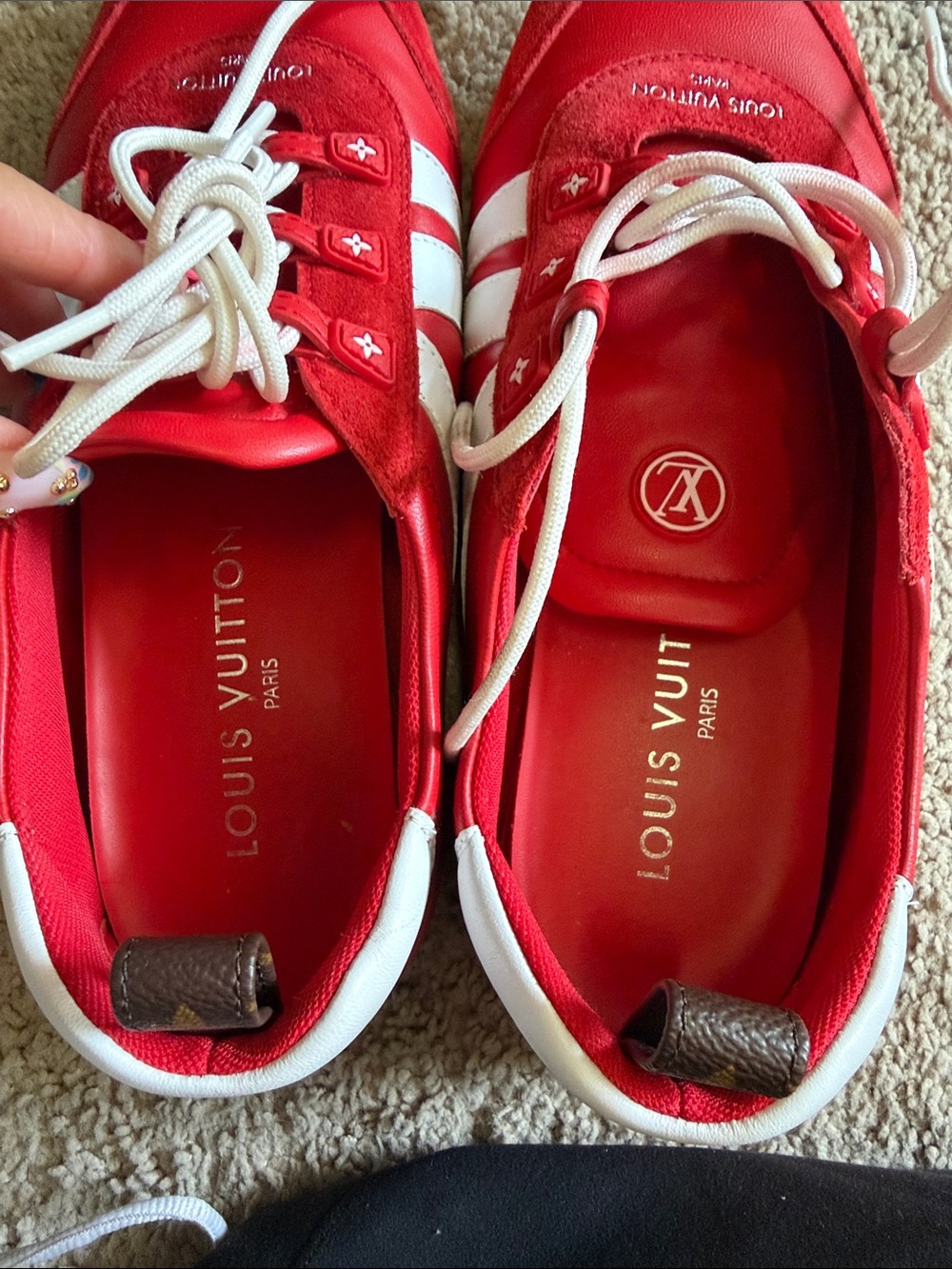 Louis Vuitton Red and White Women's Sneakers - Picture 5 of 7